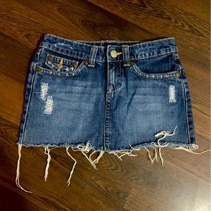 Aeropostale Ultra Mini Jean Skirt with Button Pockets & Distressed Detailing